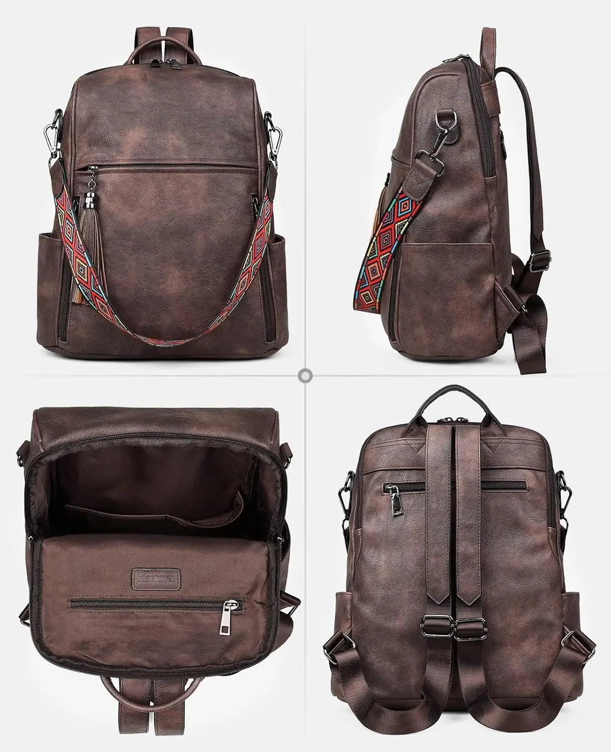 Women's Leather Designer Backpack Purse - Stylish Travel Shoulder Bag with Tassel Detail