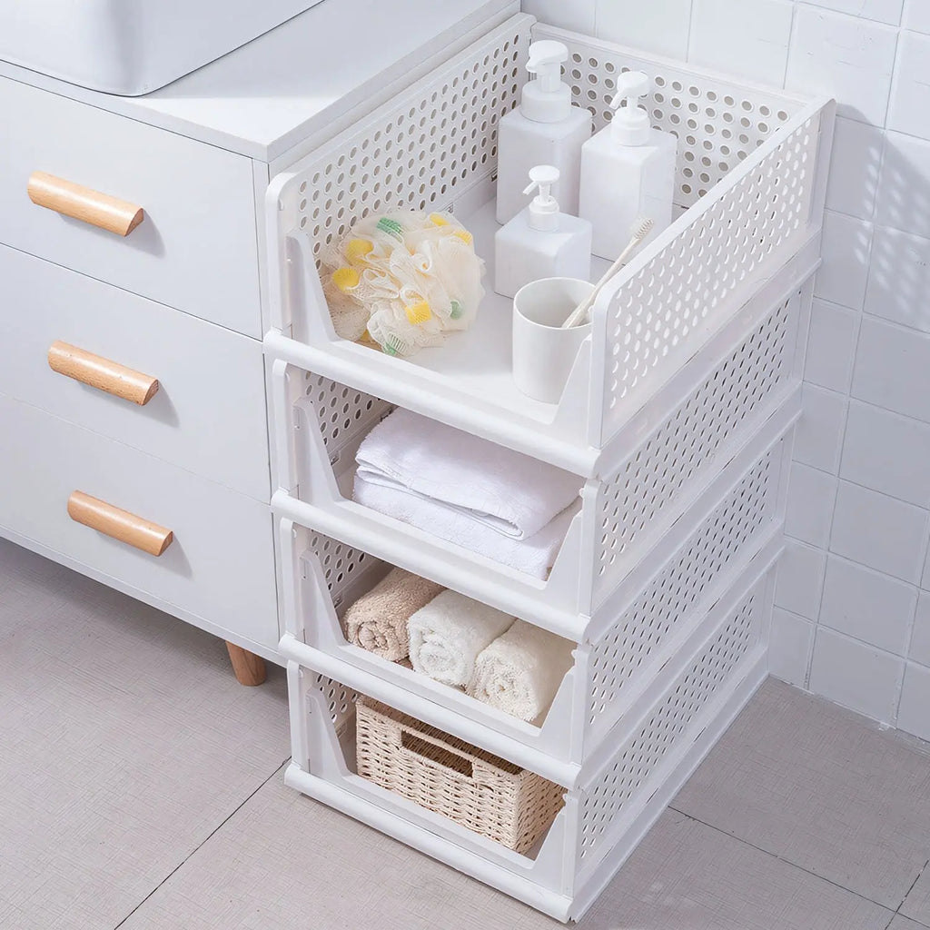 4-Pack Stackable Plastic Storage Boxes with Slide Rail for Living Room, Bedroom, and Wardrobe - FedEx Shipping Available