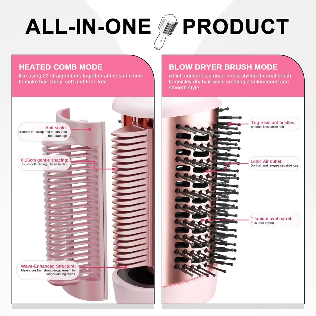 Smooth Style 2-in-1 Heated Comb and Blow Dryer Brush for Effortless Hair Straightening and Styling