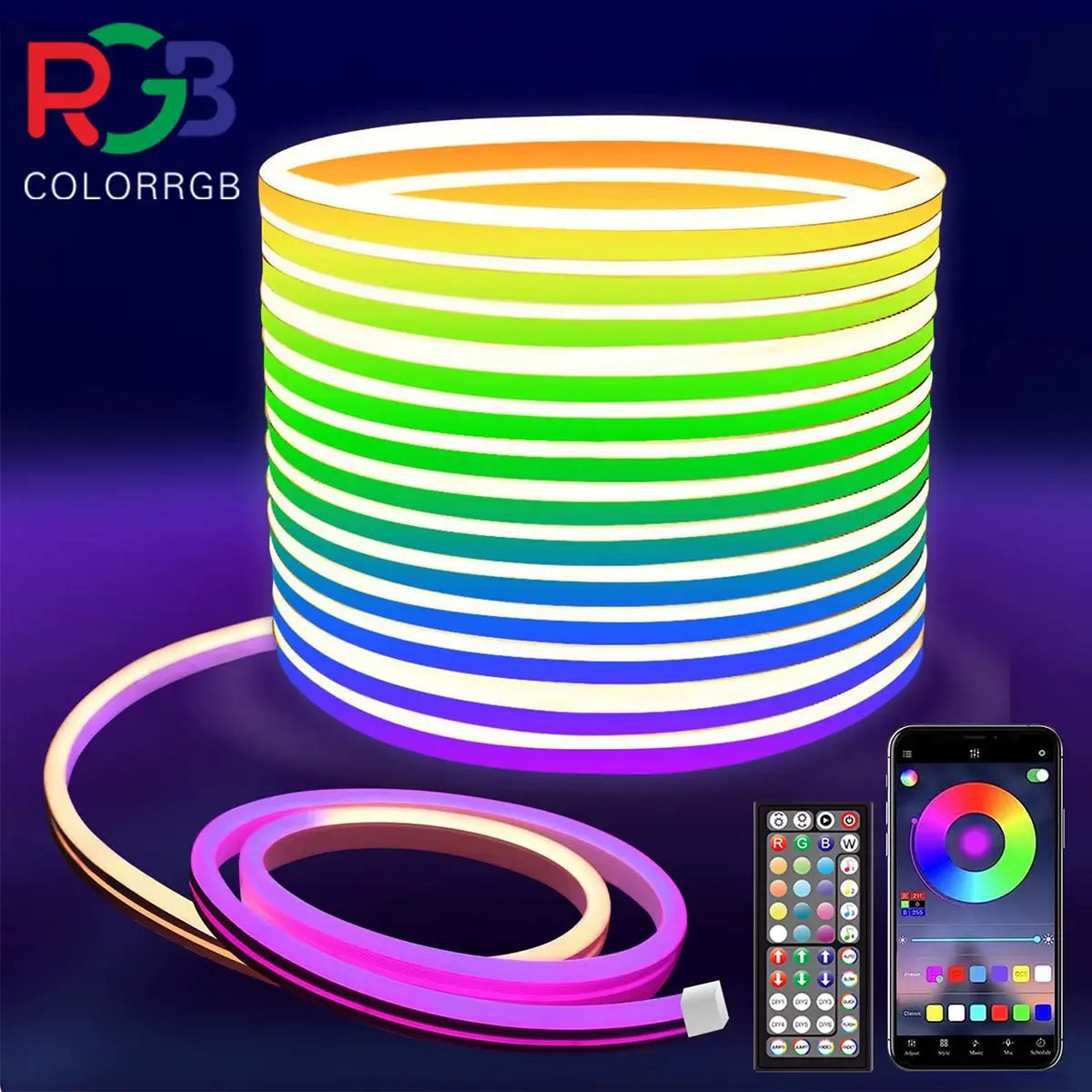 Flexible RGB LED Rope Lights with Remote and App Control for Bedroom Ambiance