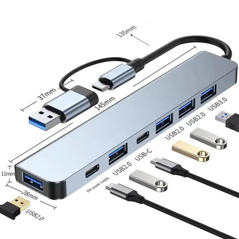 USB C 3.0 Hub with Multi 4K HDMI, RJ45 Ethernet, VGA, and PD Power Adapter Docking Station for Laptops