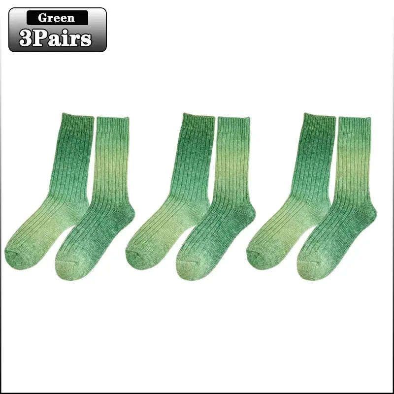 Gradient Wool Mid-Calf Socks for Autumn and Winter - Thickened Warm Rainbow-Colored Floor Socks