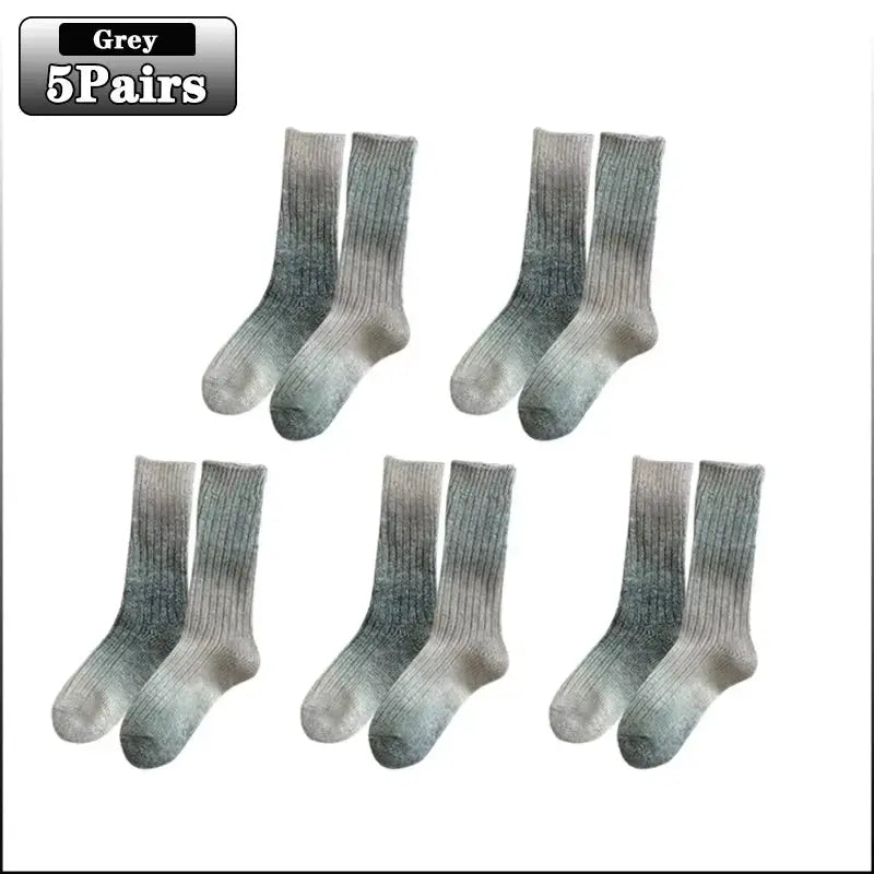 Gradient Wool Mid-Calf Socks for Autumn and Winter - Thickened Warm Rainbow-Colored Floor Socks