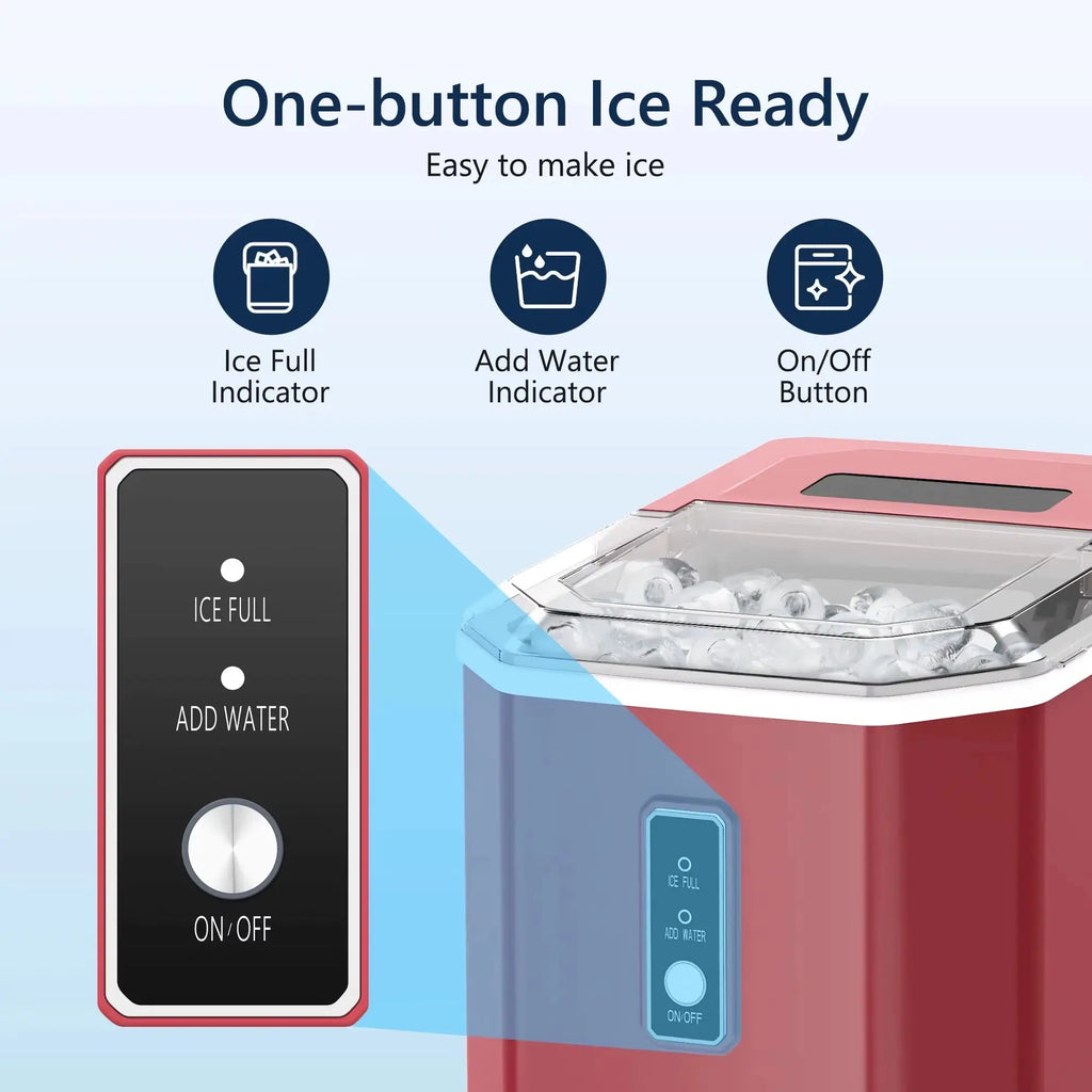 SIMZLIFE Portable Countertop Ice Maker, 26.5 lbs/24H, 9 Cubes in 6 Minutes, Self-Cleaning with Handle, Red
