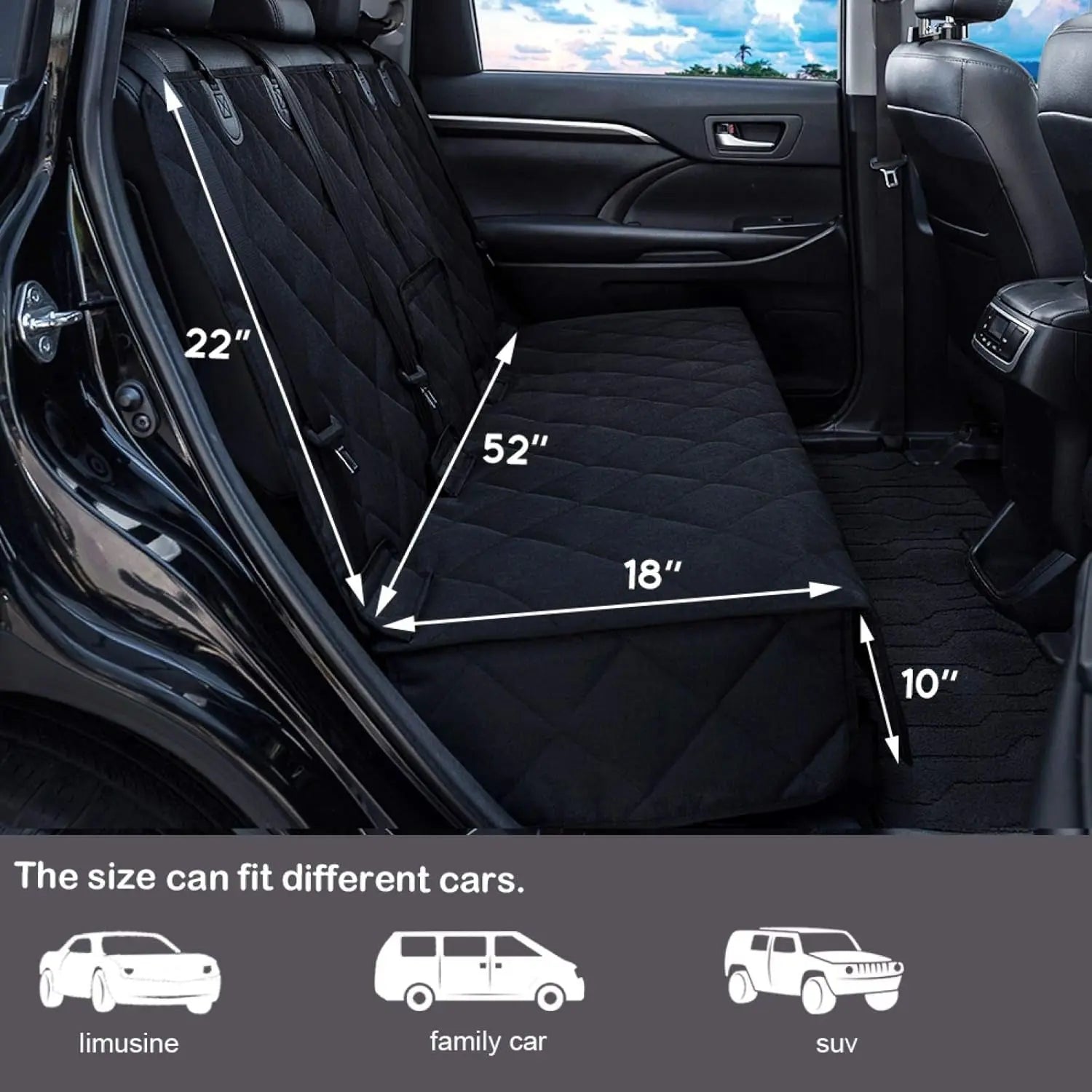 Bench Dog Waterproof Back Seat Cover for Pets - Durable, Scratch-Proof, Non-Slip Protector for Fur and Mud, Washable and Armrest Compatible