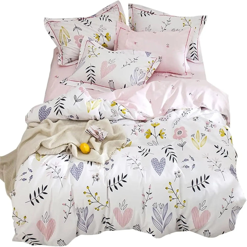 Twin Duvet Cover Set - 100% Washed Cotton Floral Design, Reversible Bedding for Women and Children