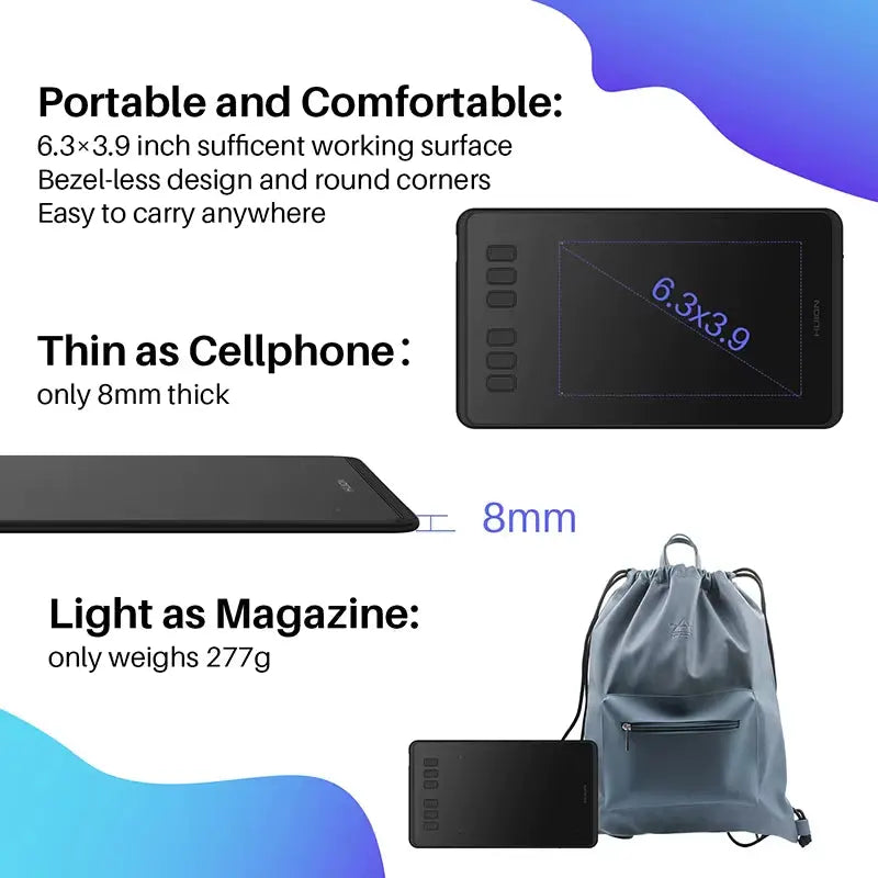H640P and H950P Ultralight Graphic Tablets with Battery-Free Stylus for Digital Drawing on PC and Android Devices
