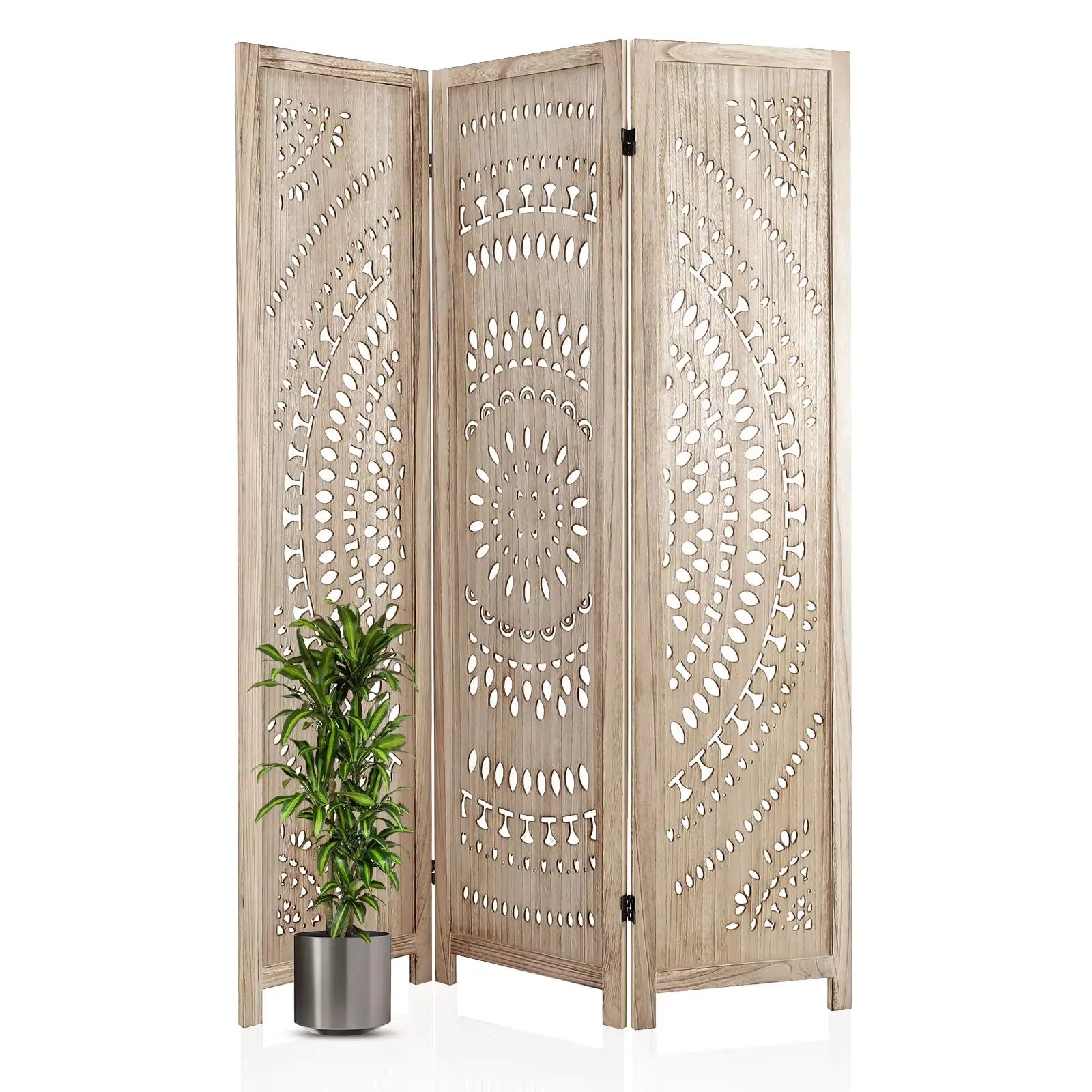 Folding Wooden Carved Room Divider - Elegant Privacy Screen for Home, Office, Restaurant, and Bedroom Decor