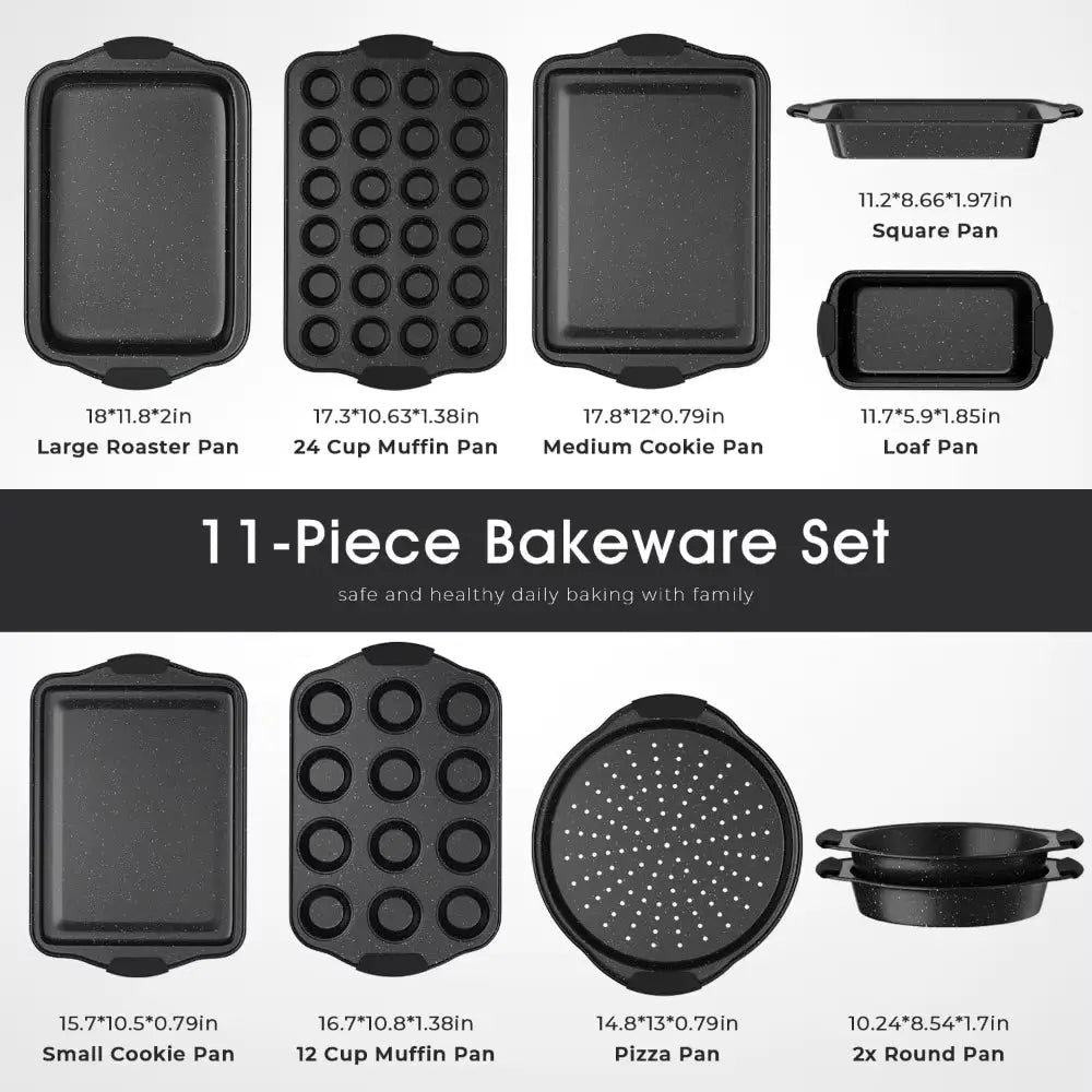11-Piece Nonstick Bakeware Set with Silicone Handles, Stackable Oven Pans for Baking, Includes Cookie Sheet and More