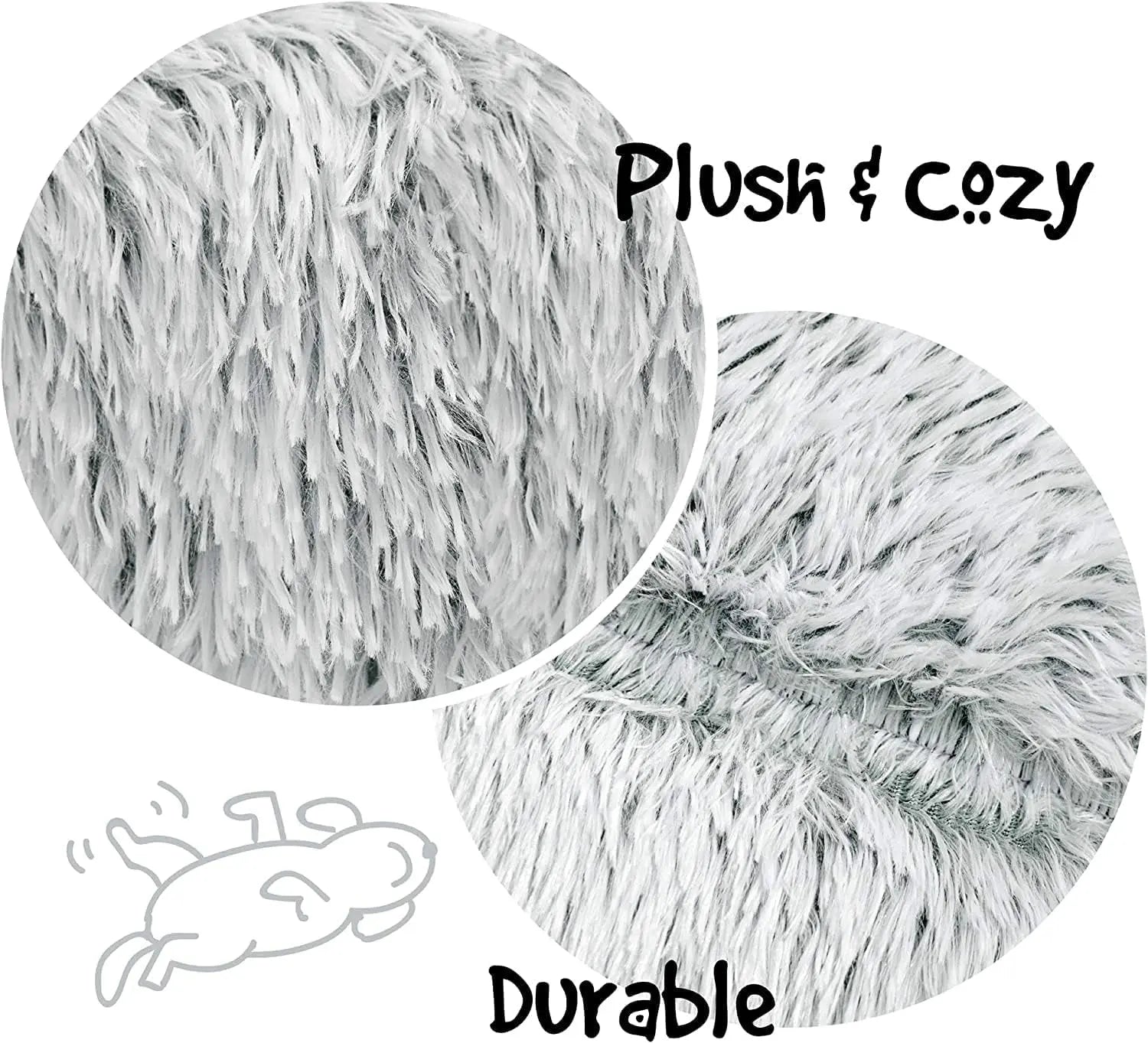 Large Dog Bed - Faux Fur Fluffy Calming Sofa, Soft & Plush Anti-Anxiety Pet Couch, Machine Washable with Non-Slip Bottom, 36"x36"x8", Ivory