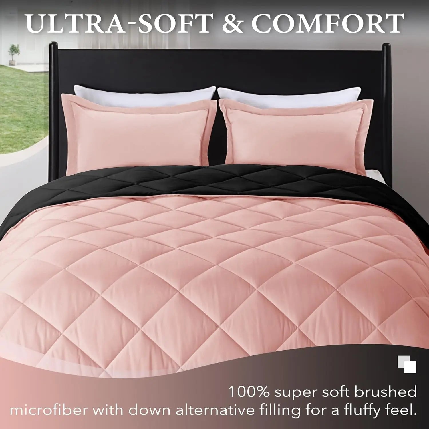 Twin Comforter Set - All-Season Soft Bedding in Pink and Black, Includes 1 Comforter (66" x 92") and 1 Pillow Sham (20" x 26") - 2 Pieces