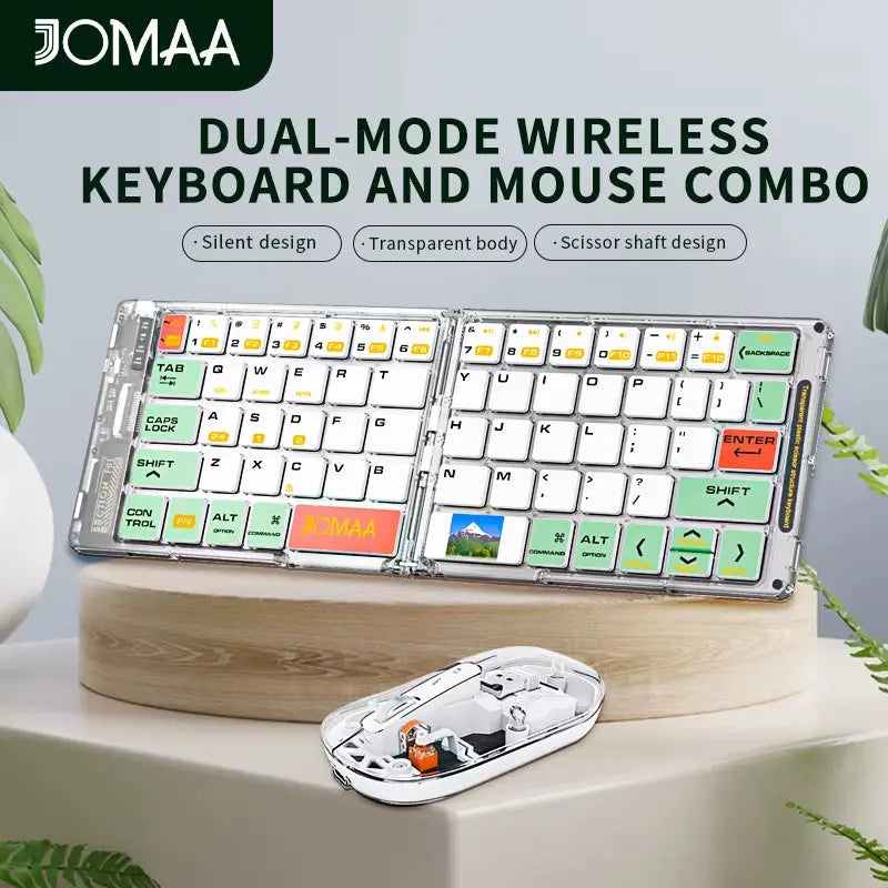 Wireless Bluetooth Foldable Keyboard and Mouse Combo - Ultra Slim, Rechargeable, Silent, Portable Travel Solution for Laptops, Tablets, and Phones