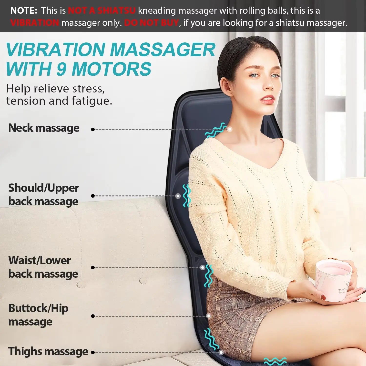 Heated Massage Seat Cushion with Adjustable Lumbar Support and 9 Massage Modes for Enhanced Comfort