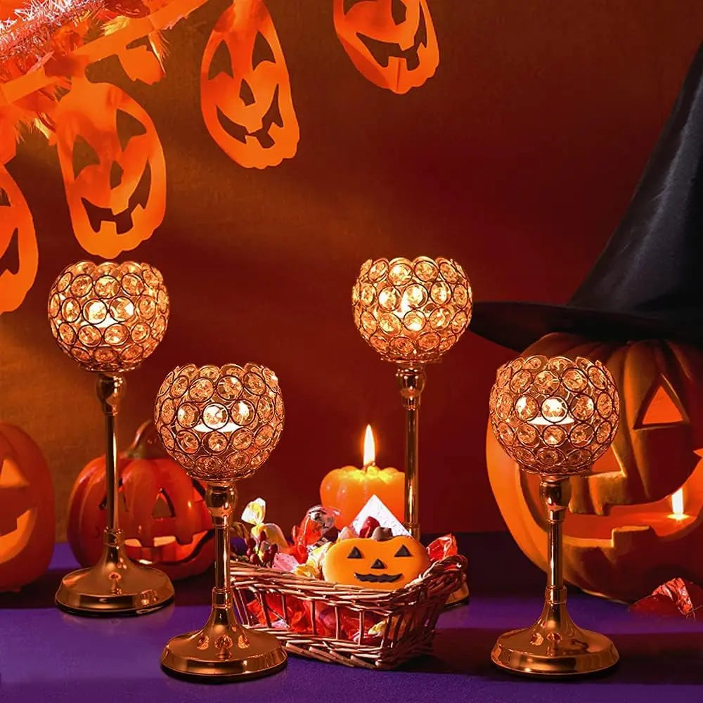 Set of 2 Gold Crystal Candle Holders for Elegant Home and Event Décor