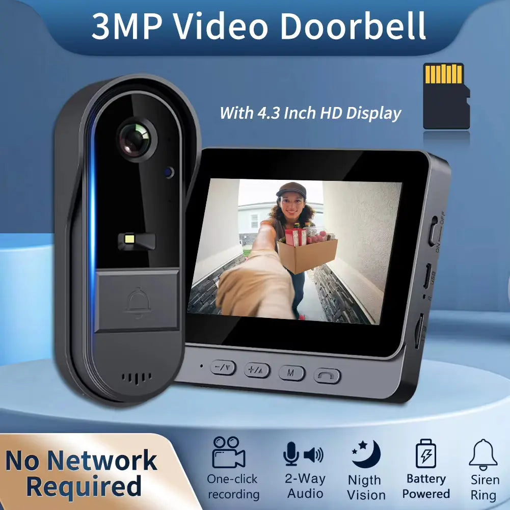 WiFi Wireless Smart Video Doorbell with Two-Way Intercom and 1080P HD Camera, Waterproof Outdoor Design for Smart Home Security