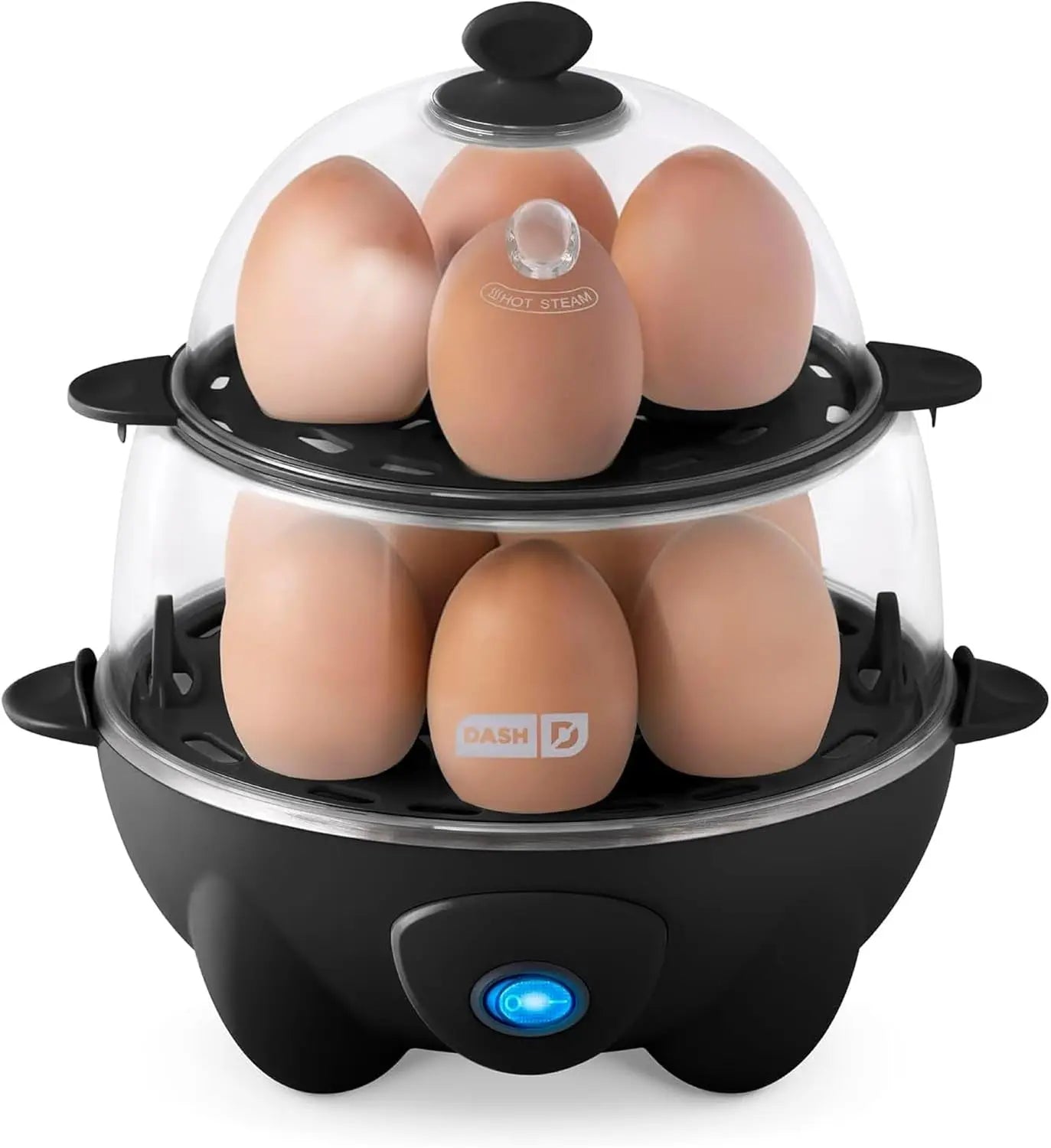 Deluxe Egg Cooker: Boiler, Poacher & Steamer with Measuring & Recipe Guide - Dishwasher Safe, Capacity for 12 Eggs, Black