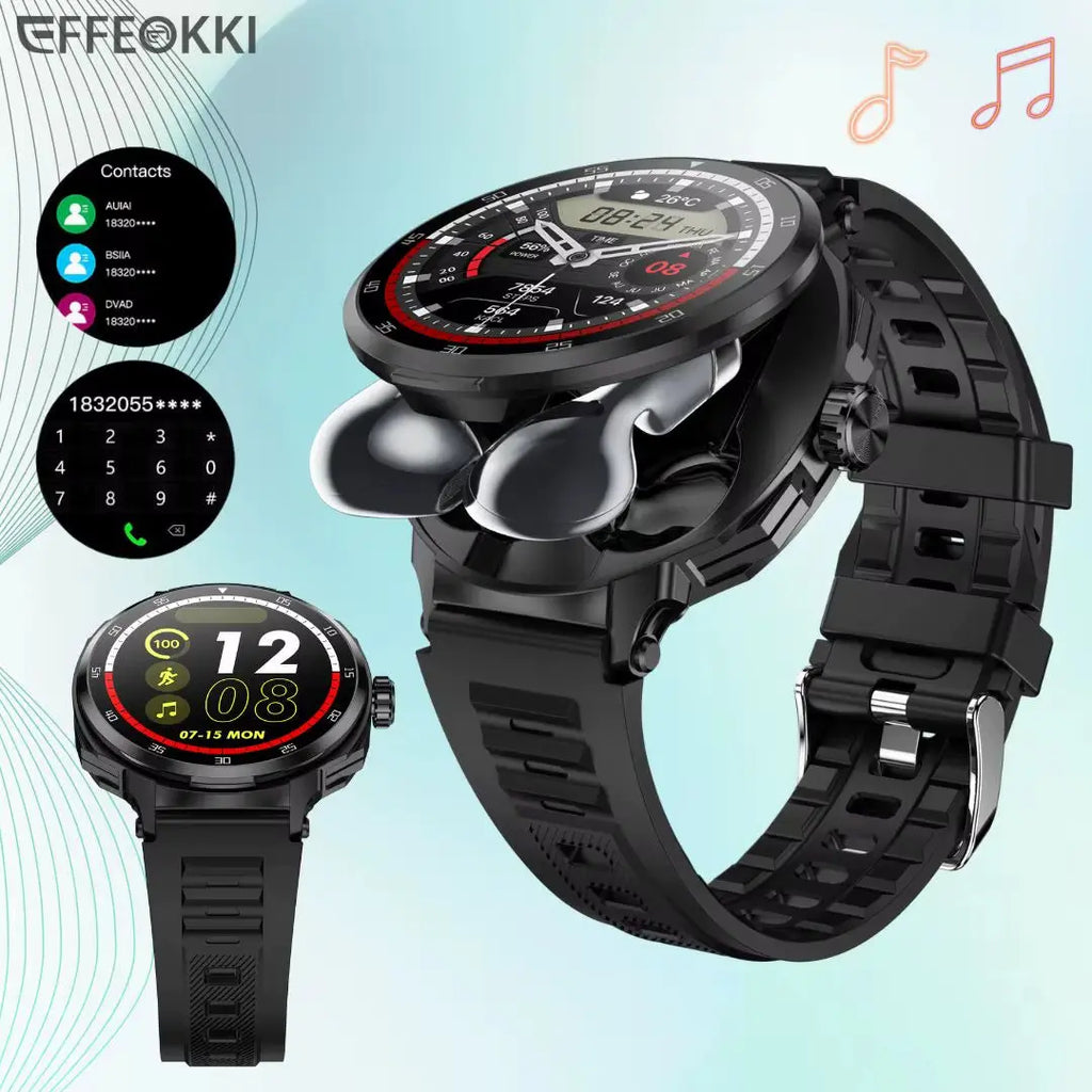 2-in-1 Smart Watch and Earbuds with Round Display, Fitness Tracker for Men, NFC, Compatible with iPhone and Android for Multiple Sports