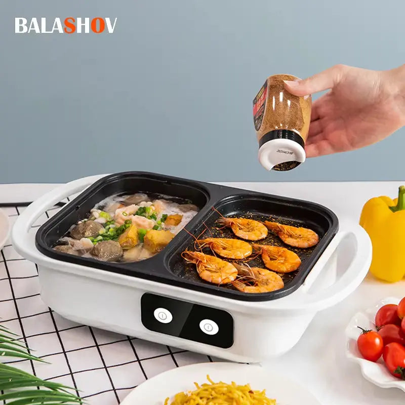 2-in-1 Non-Stick Electric Shabu Pot and Griddle Multi-Cooker for BBQ, Ramen, and Noodles