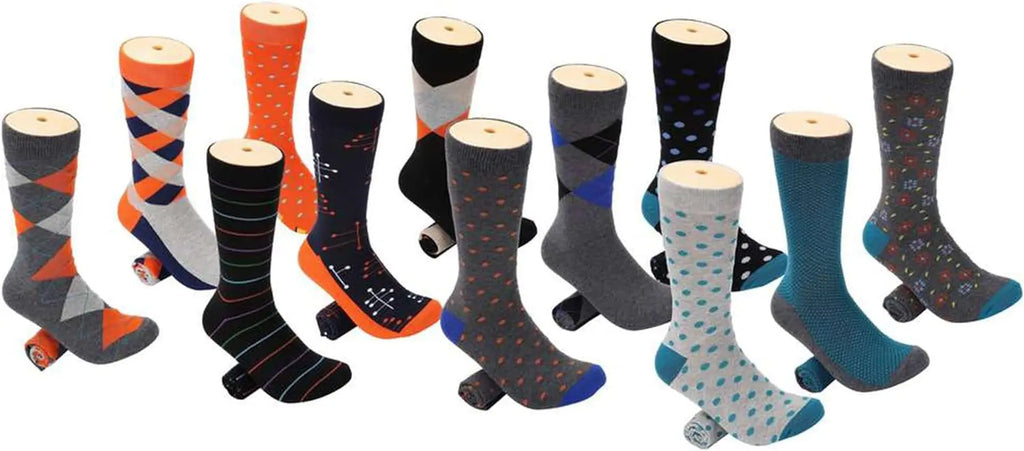 Marino Men's Dress Socks - Vibrant Cotton Patterned Socks - 12 Pack