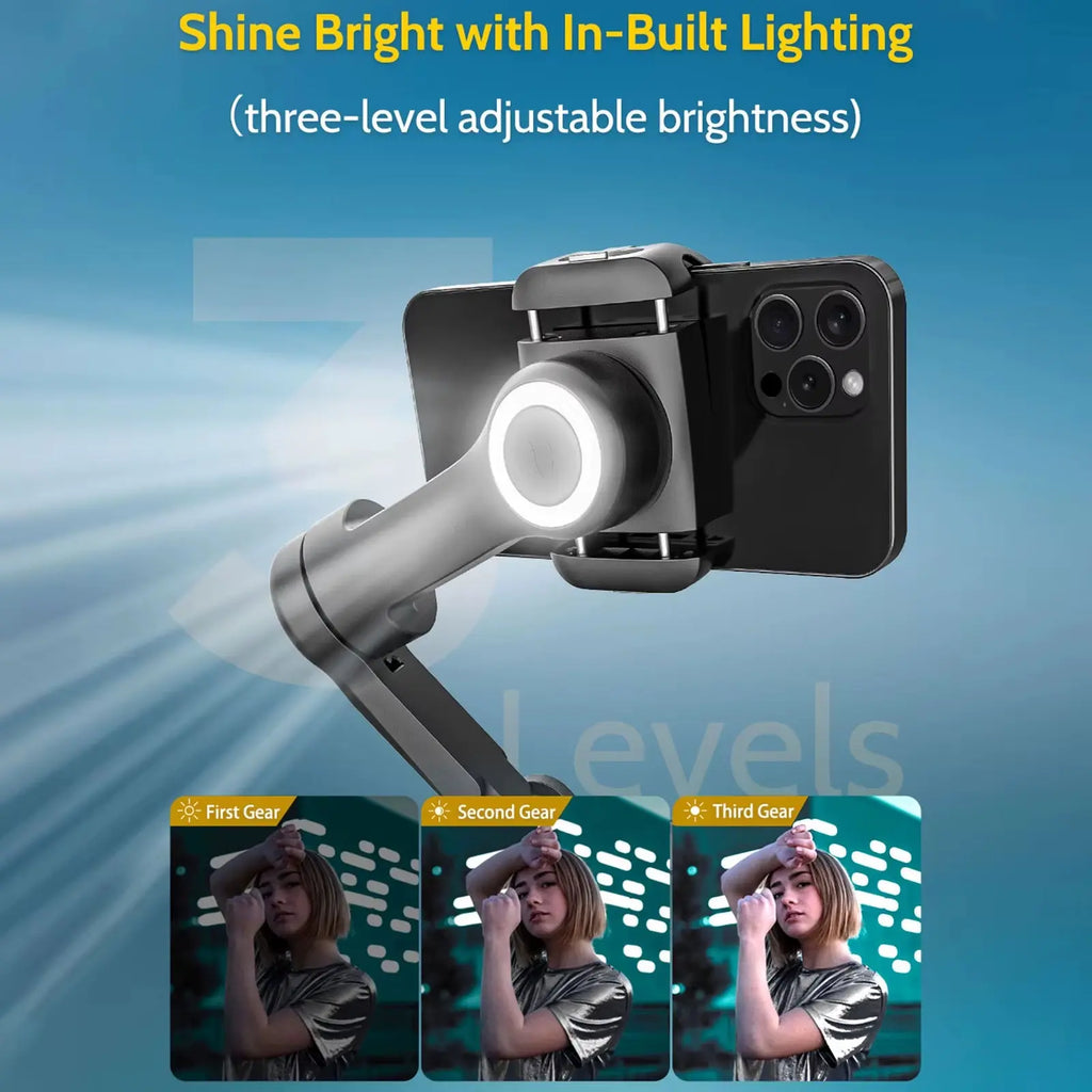 3-Axis Smartphone Gimbal Stabilizer with OLED Screen and LED Lights for Android and iPhone - Model Xproblack
