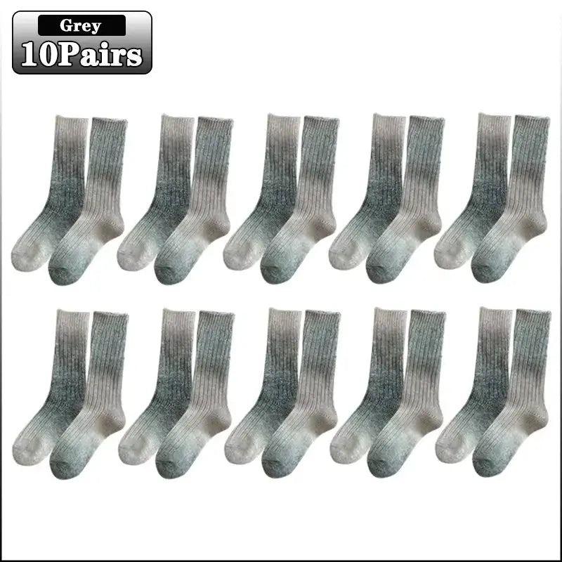 Gradient Wool Mid-Calf Socks for Autumn and Winter - Thickened Warm Rainbow-Colored Floor Socks