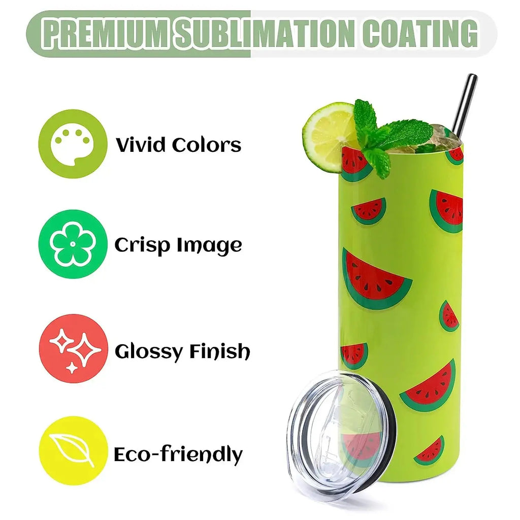 HTVRONT 8-Piece Stainless Steel 20 oz Sublimation Tumblers - Skinny Straight DIY Blank Mugs with Sublimation Papers