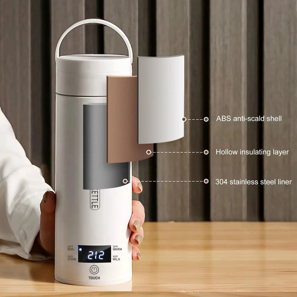 500ml Electric Heating Cup - Leakproof Smart Boiling Kettle for Office and Travel with EU/US Plug