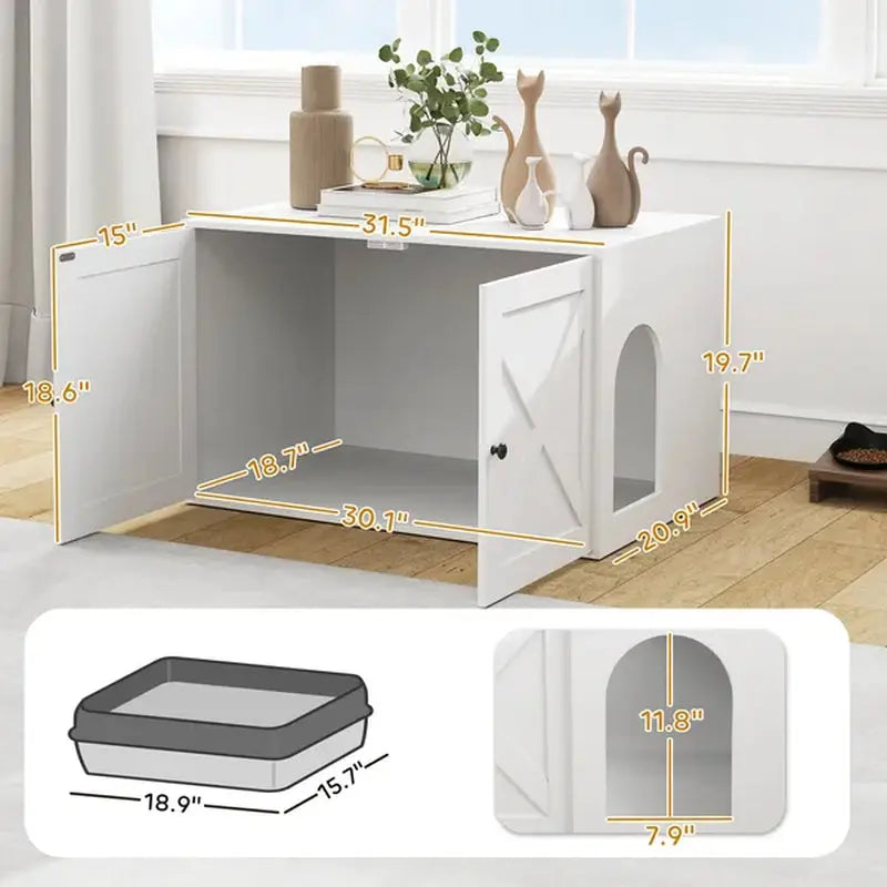 Cat Litter Box Enclosure with Barn Door and Access Opening