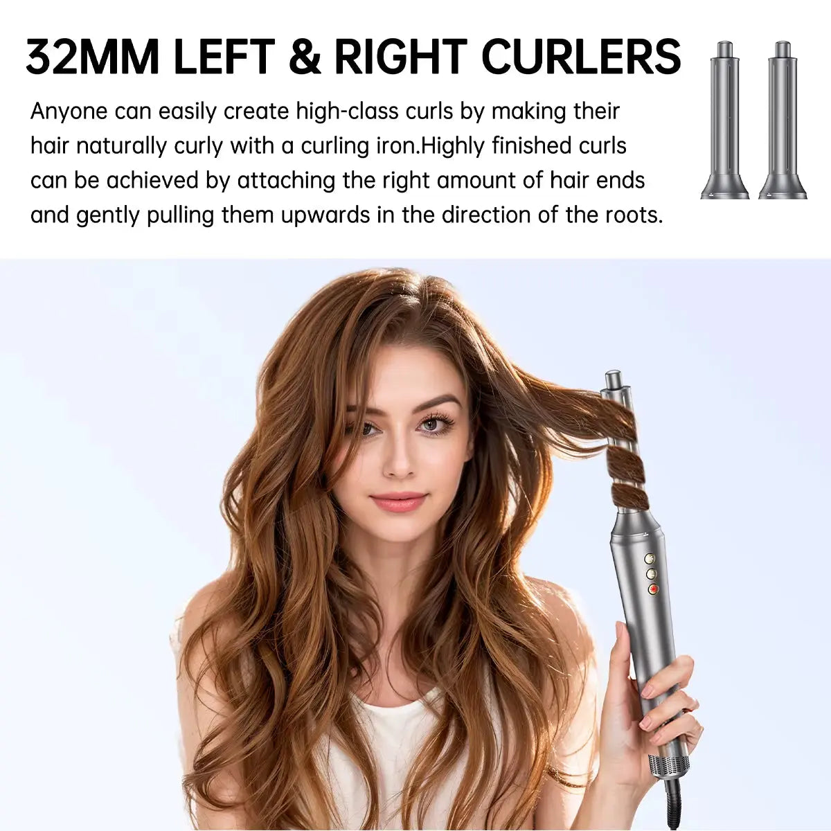 5-in-1 Hair Dryer and Styling Tool with Straightener and 32mm Curling Iron, Featuring 300 Million Negative Ions for Hair Care and Quick Drying (1-3 Minutes) - Ideal Gift Option