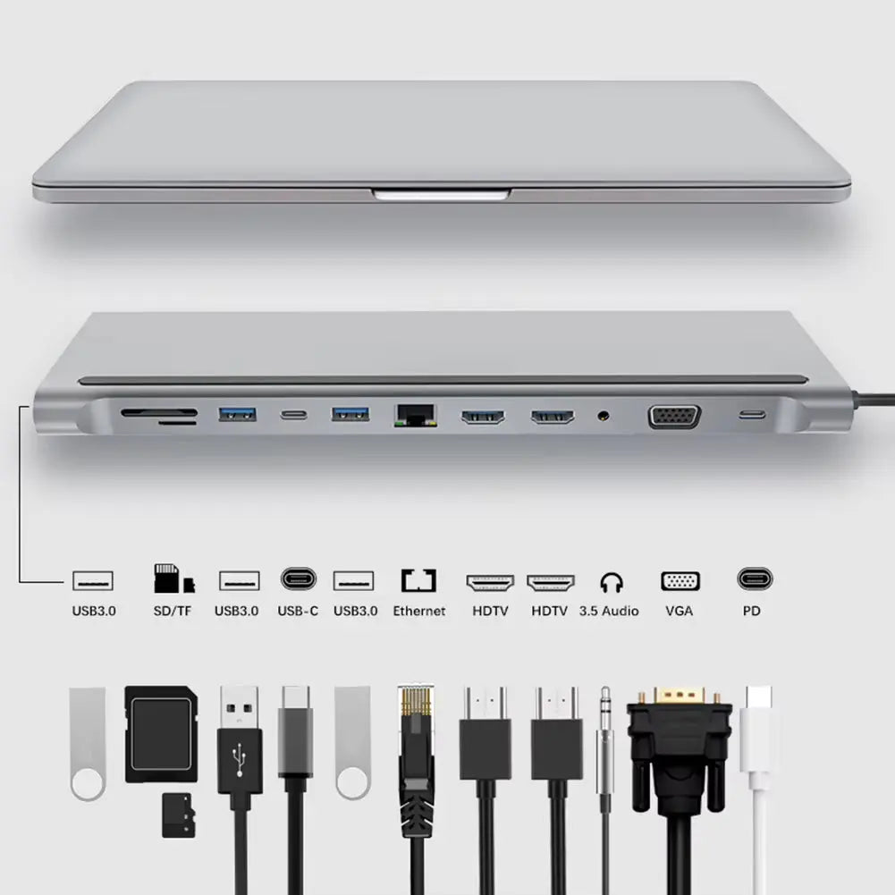 12-in-1 Type-C USB 3.1 Hub with Dual HDMI 4K Docking Station