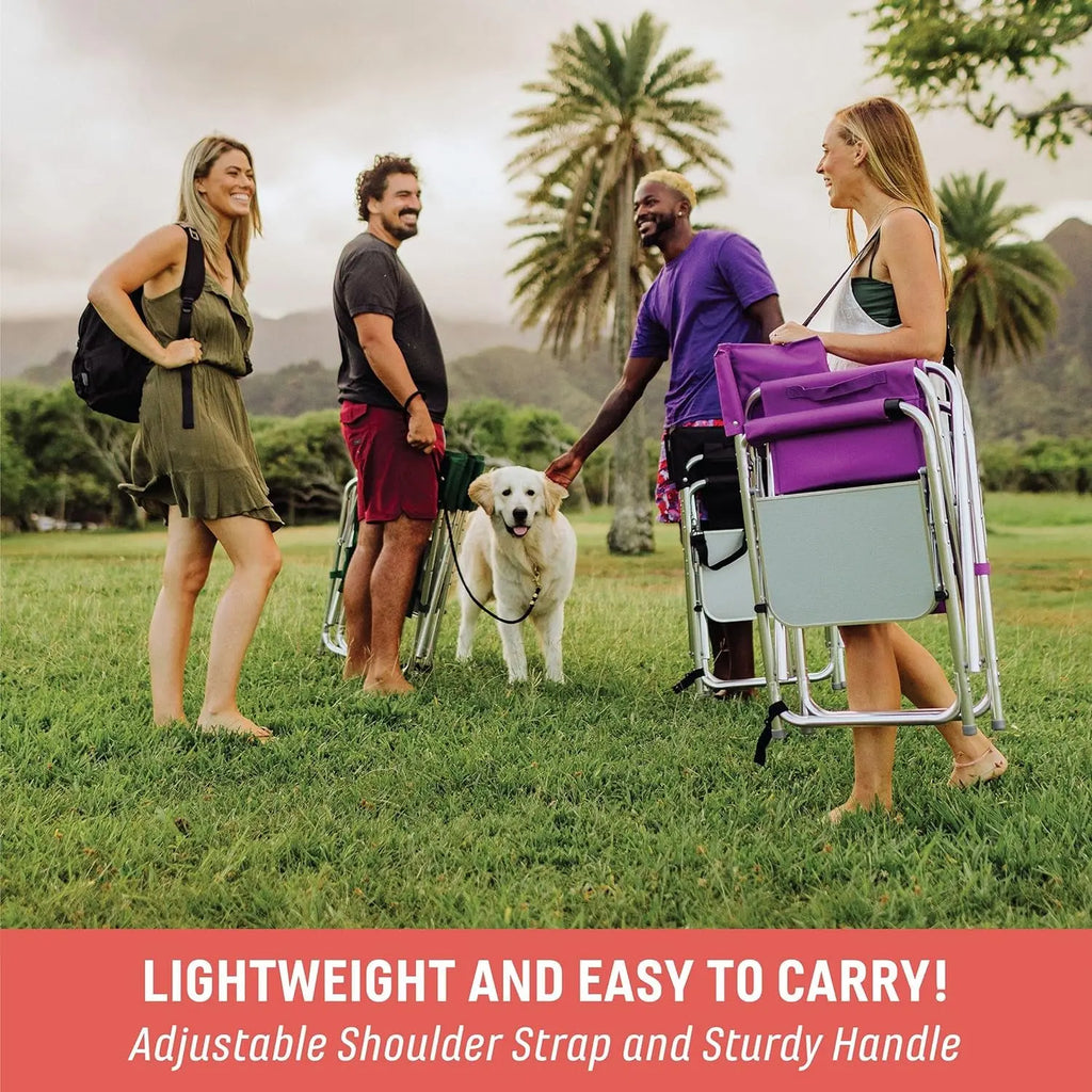 Sports Chair with Side Table - Foldable Padded Outdoor Camping Chair for Adults, 300-Lbs Capacity, Ideal for Lawn, Beach, and Sports Activities (Red)