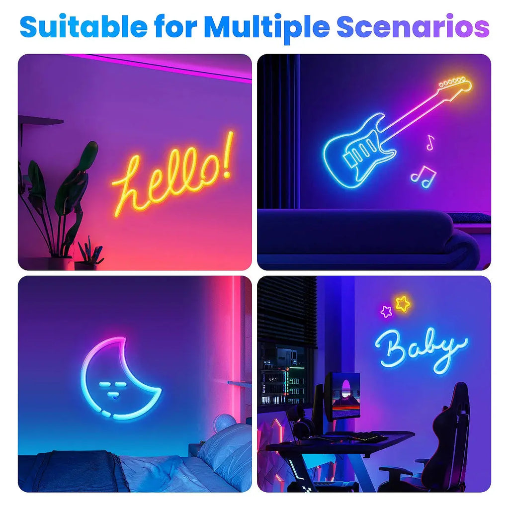 Flexible RGB LED Rope Lights with Remote and App Control for Bedroom Ambiance