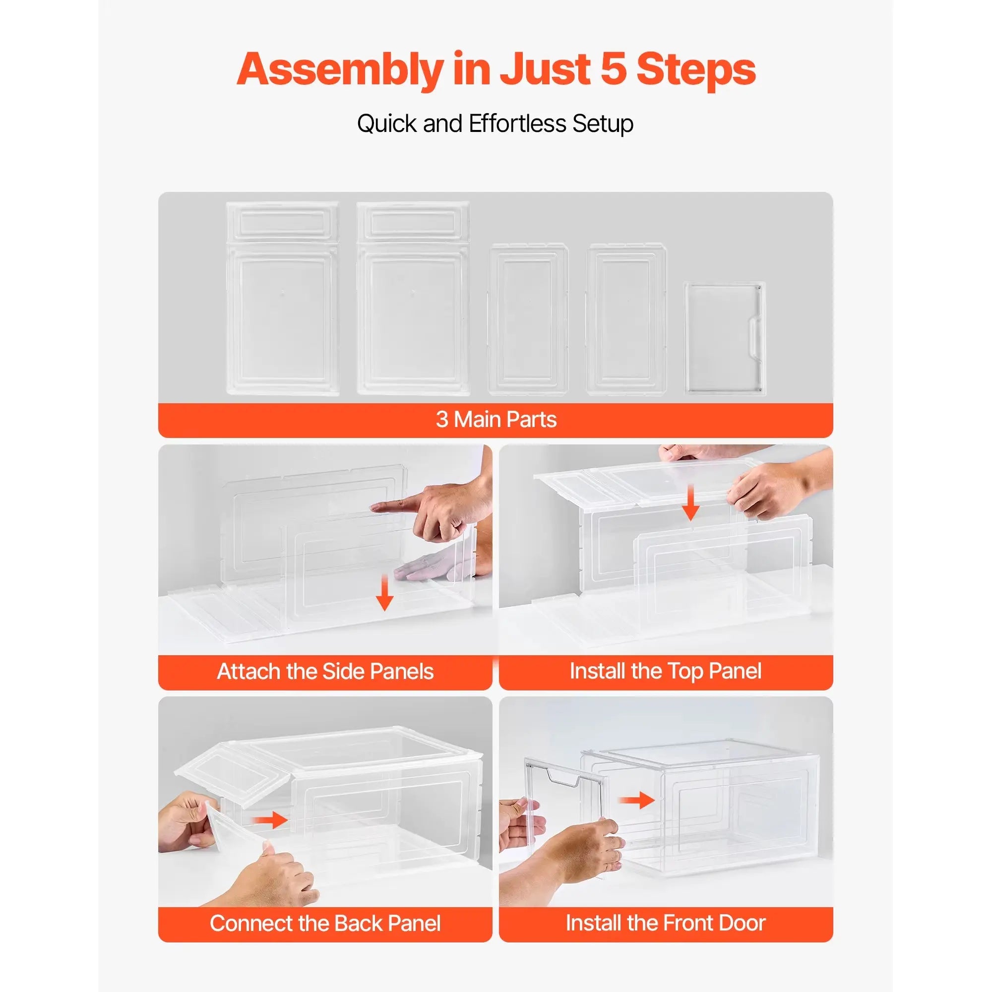 Clear Stackable Shoe Storage Boxes with Magnetic Doors - Plastic Sneaker Organizers