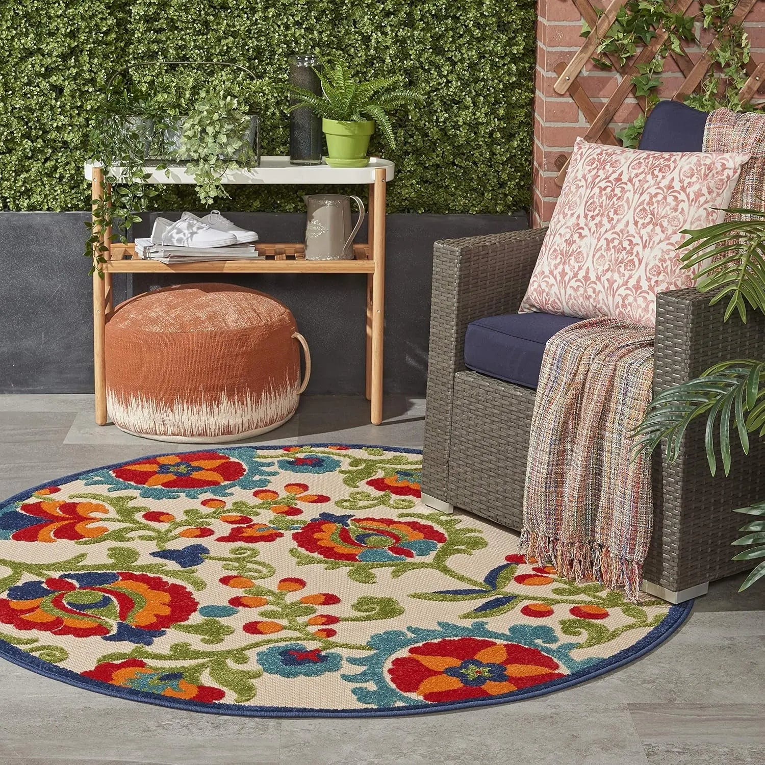 Nourish Aloha Indoor/Outdoor Multicolor 4' Round Area Rug - Easy to Clean, Non-Shedding, Suitable for Bedroom, Living Room, Dining Room, Backyard, Deck, and Patio