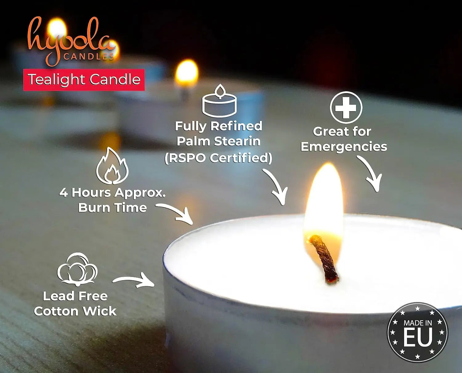 Premium Unscented Tea Light Candles - 50 Bulk Pack - Natural Palm Oil - European Quality - 4 Hour Burn Time