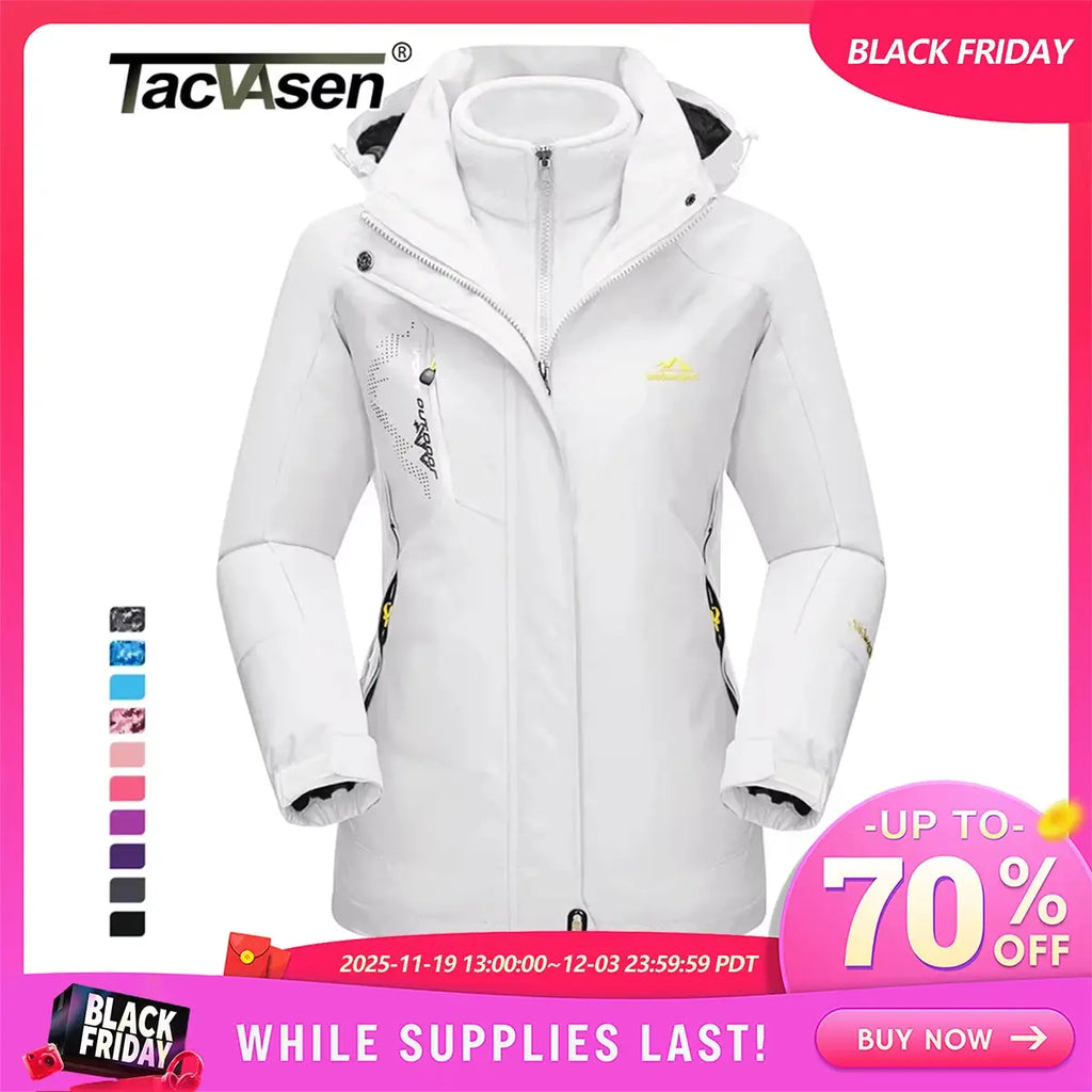 Women's 3-in-1 Winter Fleece Jacket - Waterproof Ski and Snowboard Coat, Outdoor Rain and Windbreaker Parka