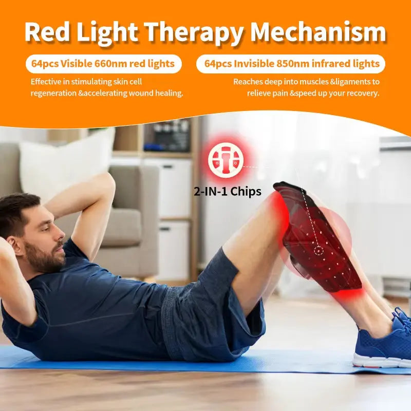 Wireless Red Light Therapy Massage Belt for Wrist and Ankle - 64 LEDs at 660nm & 850nm for Plantar Fasciitis and Achilles Tendonitis Relief