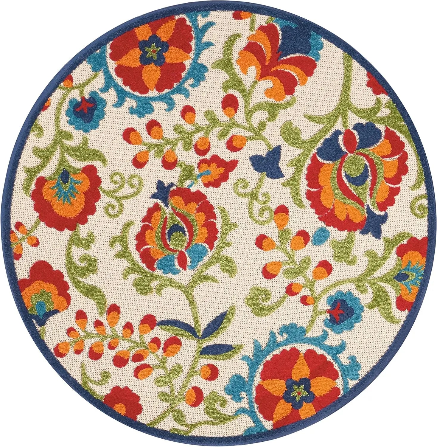 Nourish Aloha Indoor/Outdoor Multicolor 4' Round Area Rug - Easy to Clean, Non-Shedding, Suitable for Bedroom, Living Room, Dining Room, Backyard, Deck, and Patio