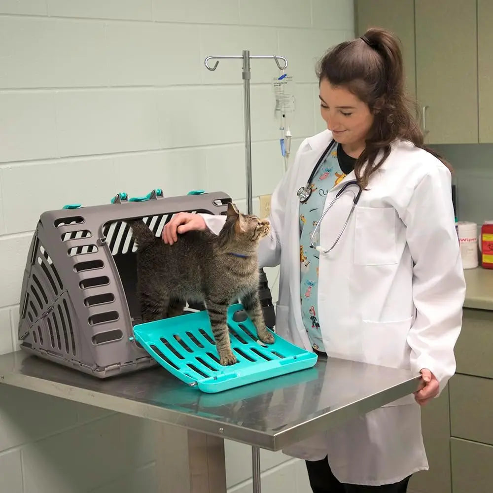 Sport Pet Designs Collapsible Travel Cat Carrier with Front Door Access and Waterproof Bed