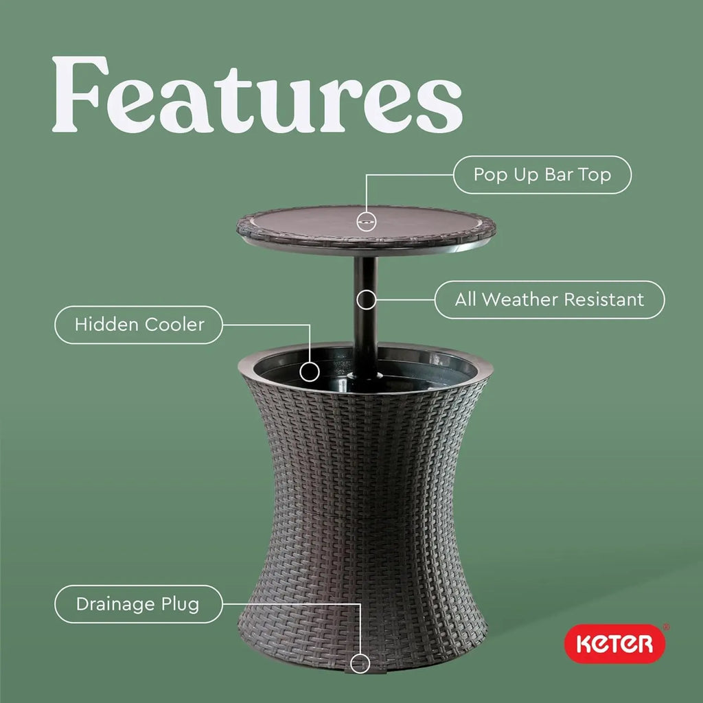 Pacific Cool Bar Outdoor Patio Side Table with Integrated 7.5 Gallon Beverage Cooler in Espresso Brown