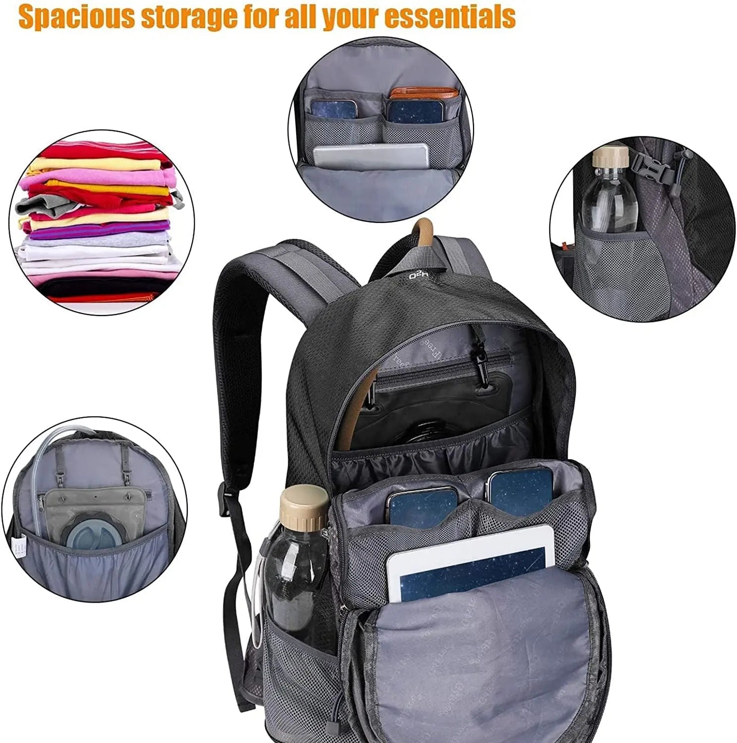 35L Water-Resistant Hiking Backpack with Rain Cover for Outdoor Sports and Travel, Lightweight Design for Men and Women (Black)