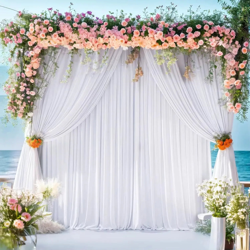 20x10 Ft Polyester Wrinkle-Free White Backdrop Curtains for Events - 4 Panels 5x10 Ft Photo Drapes for Weddings and Birthdays