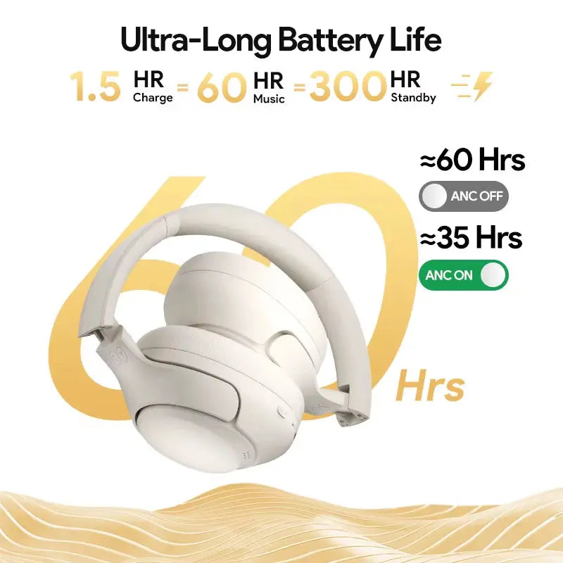 H3 Hybrid Active Noise Cancelling Wireless Headphones with Bluetooth 5.4, Hi-Res Audio, and 60 Hours Playtime