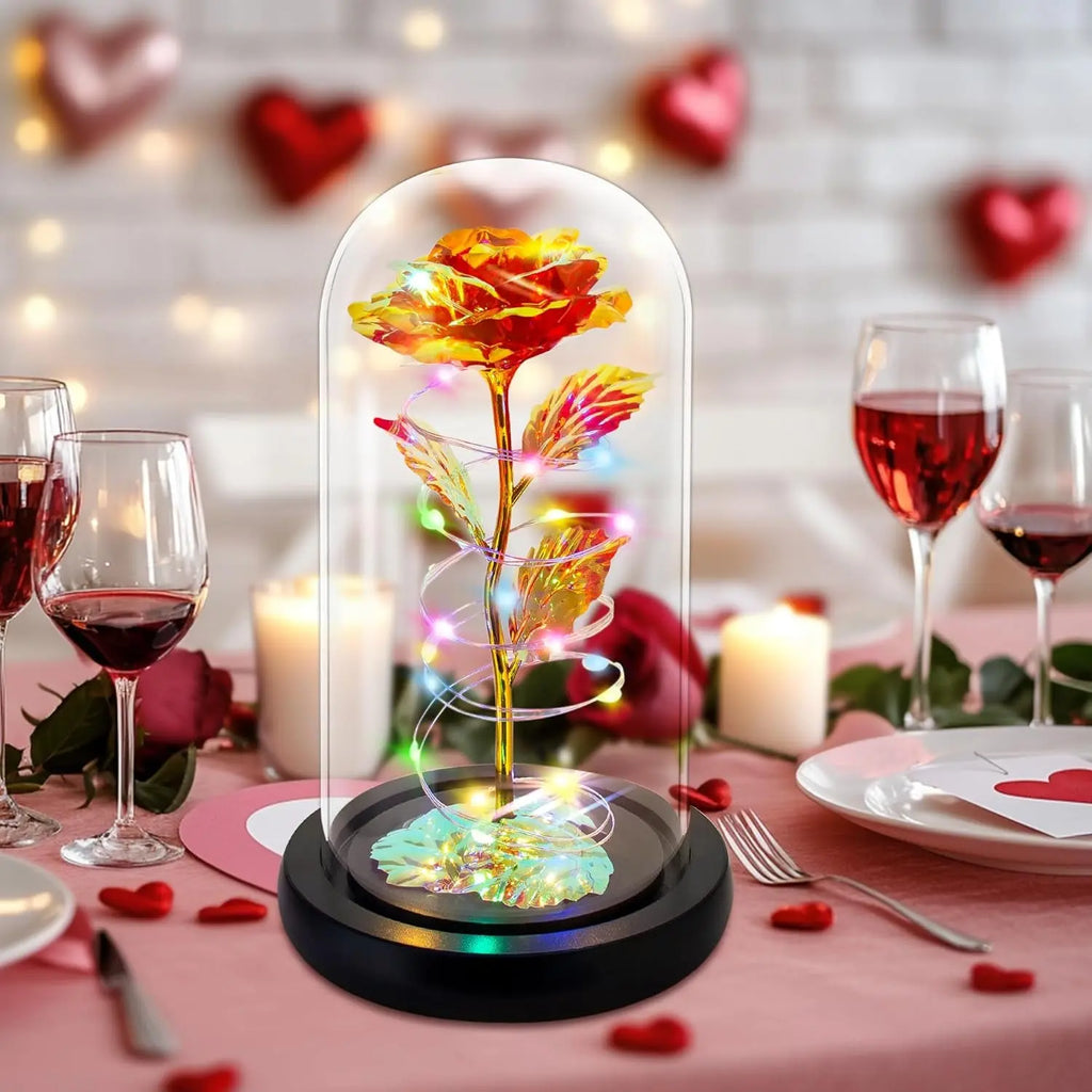 Illuminated Red Rose in Glass Dome - Elegant Gift for Women, Ideal for Christmas, Birthdays, Anniversaries, and Valentine's Day