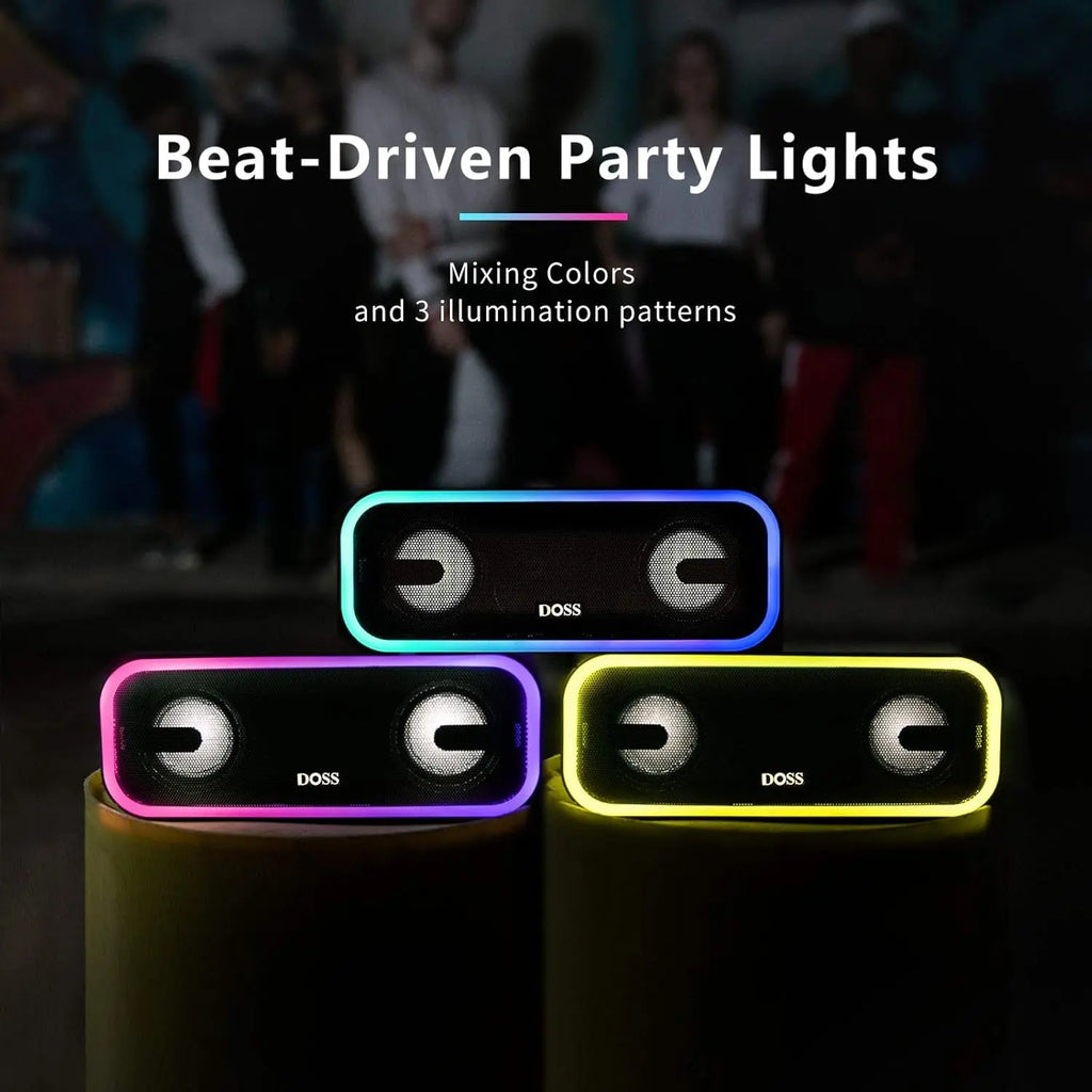 Soundbox Pro+ Bluetooth Speaker - 24W Immersive Stereo Sound with Enhanced Bass, IPX6 Waterproof, 15-Hour Playtime, Colorful LED Lights, Ideal Gift for Adults