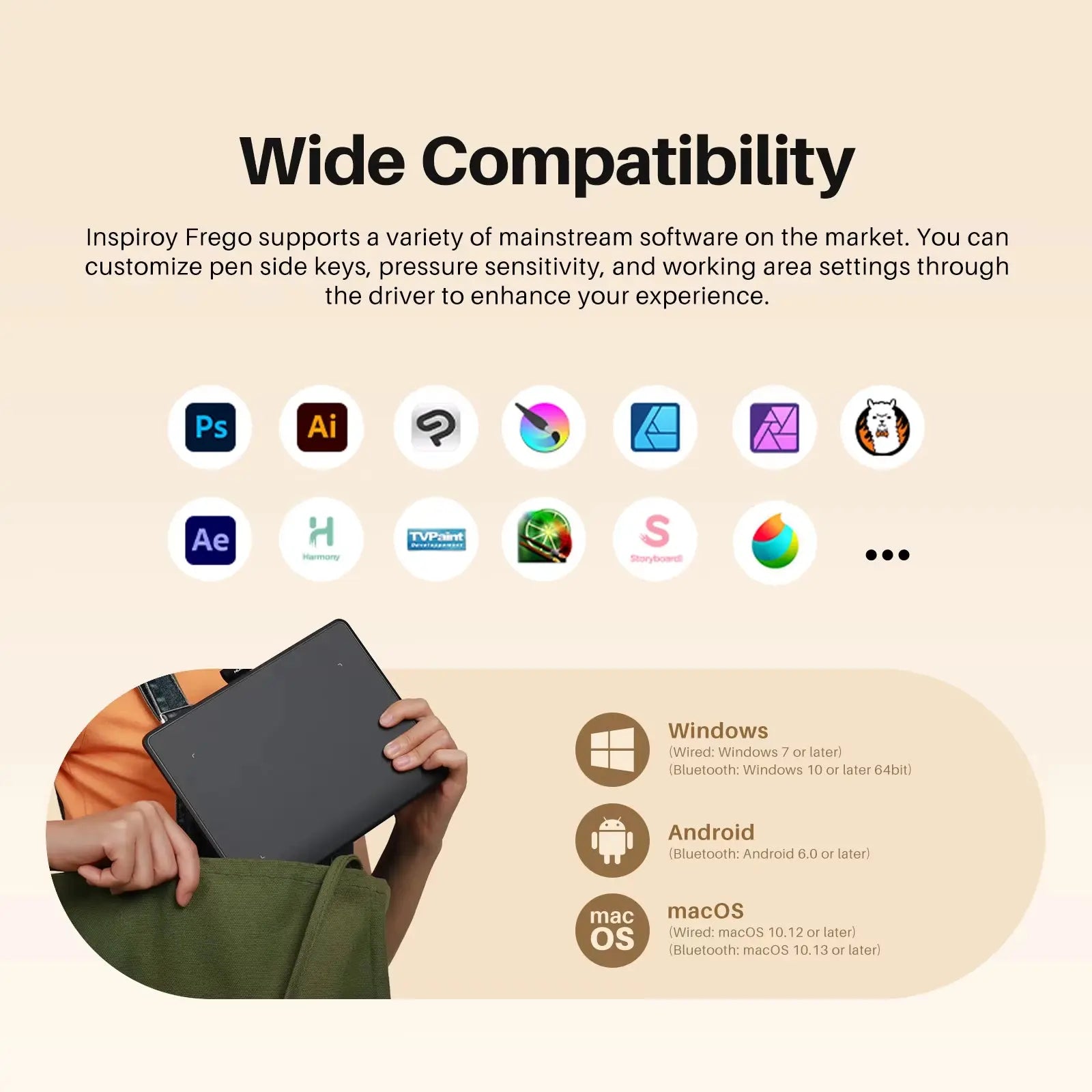 Inspiroy Frego M L610 Bluetooth Wireless Graphics Tablet - 10 x 6.25 Inch with Slim Pen PW550S