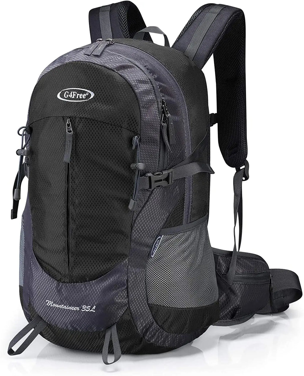 35L Water-Resistant Hiking Backpack with Rain Cover for Outdoor Sports and Travel, Lightweight Design for Men and Women (Black)