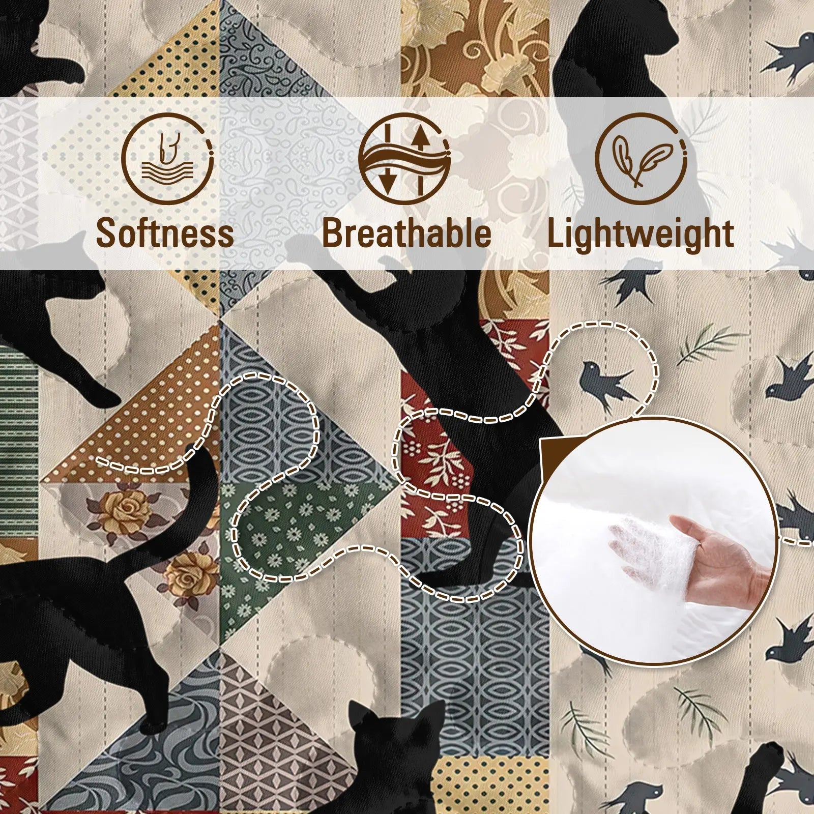 Black Cat Multi-Posture Pattern Blanket Set - 3 Pieces All-Season Bedding with 2 Pillowcases for Children, Teenagers, and Adults, Ideal for Bedrooms