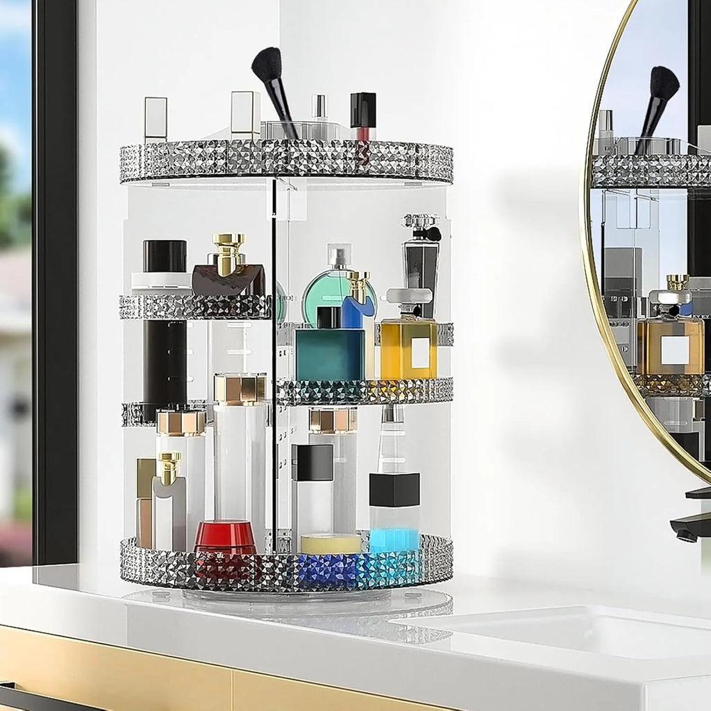 360-Degree Rotating Makeup Organizer with Extra Large Capacity, Removable 7-Layer Skincare Storage, Acrylic Beauty and Perfume Organizer for Vanity Countertop in Gray