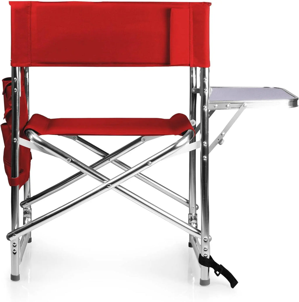 Sports Chair with Side Table - Foldable Padded Outdoor Camping Chair for Adults, 300-Lbs Capacity, Ideal for Lawn, Beach, and Sports Activities (Red)